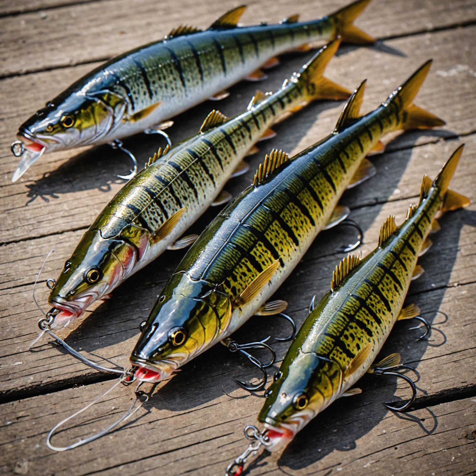 3 pike fish of different sizes